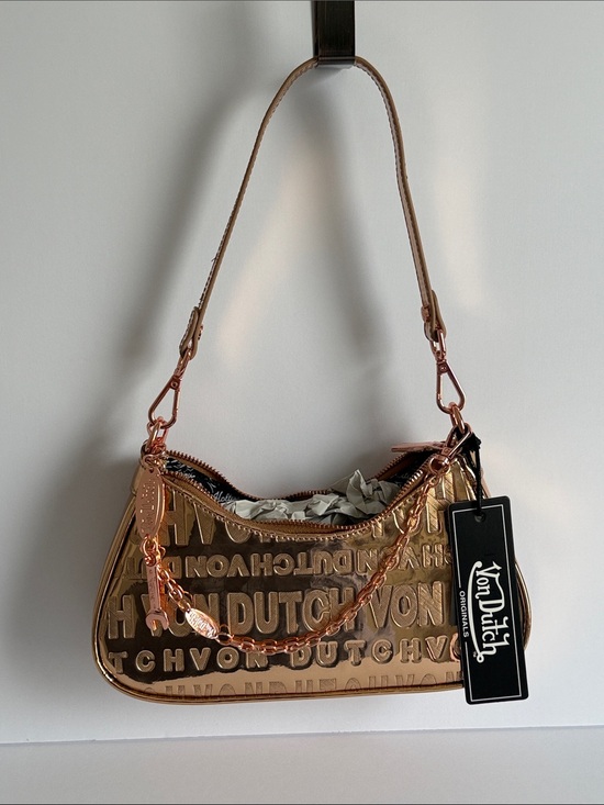 Von Dutch Handbags - Von Dutch Y2K Metallic Rose Gold Shoulder Bag McBling 2000s It Girl Purse